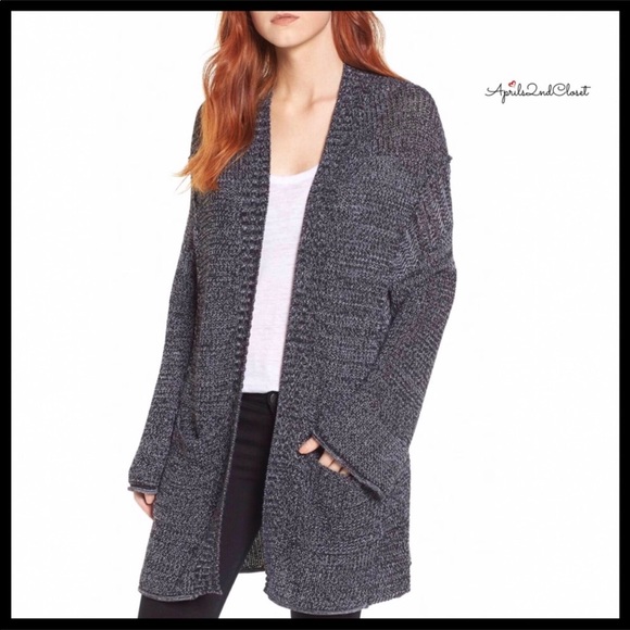 BLACK MARLED KNIT LONG CARDIGAN - Picture 3 of 8